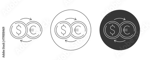 Currency exchange, vector icon set, editable stroke. Dollar euro transfer, flat line, pictogram. Finance and business concept. For app, website, ui. Isolated background.