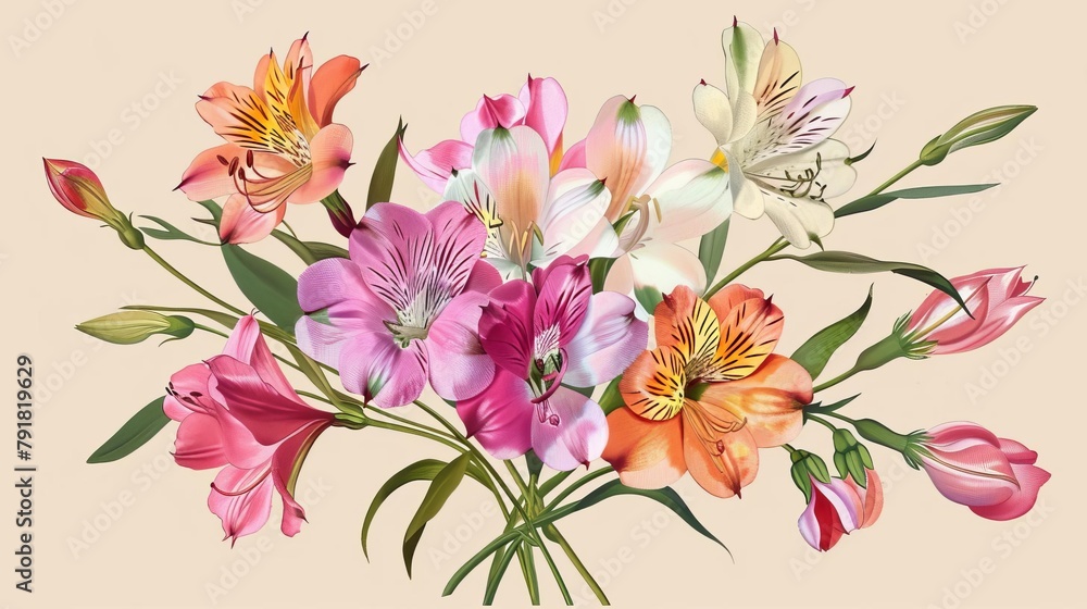 summer flowers bouquet with alstroemeria floral arrangement illustration