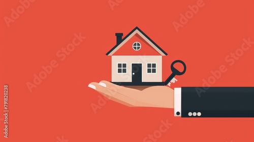 Concept of investment property, Mortgage. hand holding house symbol model with key,  real estate concept