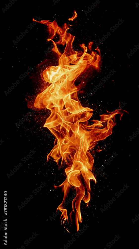Fototapeta premium Burning torch fire on a black background.