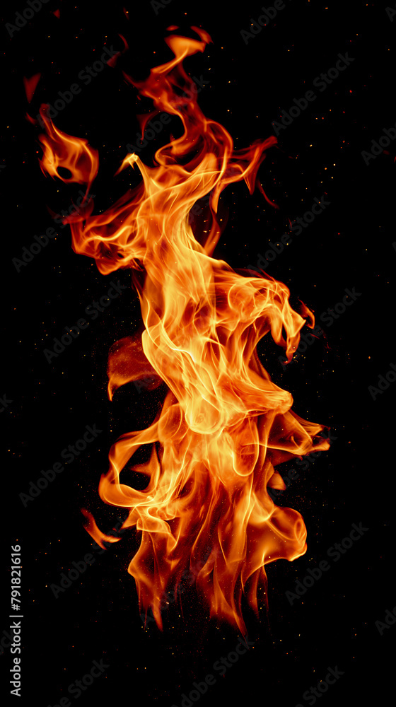 Fototapeta premium Burning torch fire on a black background.