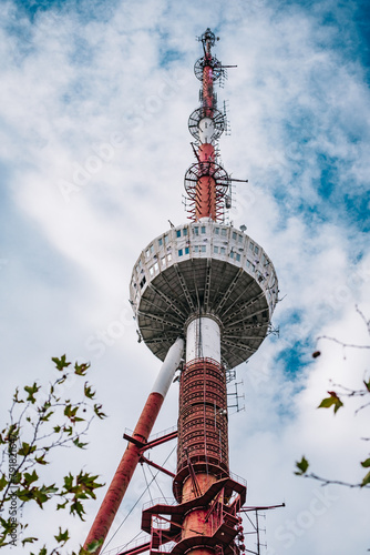 The red and white TV Tower on top of Mtatsminda hill in Tbilisi, Georgia