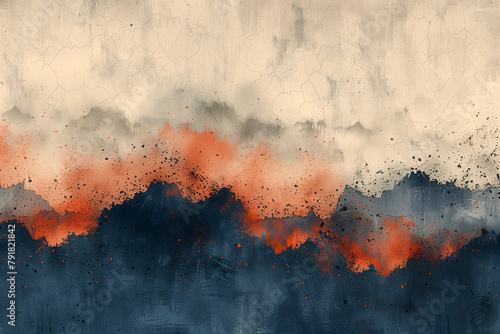 A seamless pattern featuring chambray blue and peach fuzz, with subtle hints of burnt orange