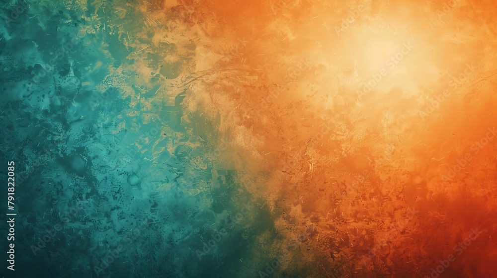 grungy orange and teal gradient background with grainy texture and bright glow abstract