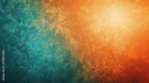 grungy orange and teal gradient background with grainy texture and bright glow abstract