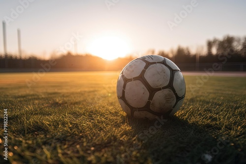 Soccer Ball on Lush Green Field at Sunset - Outdoor Sports Photography © João Queirós