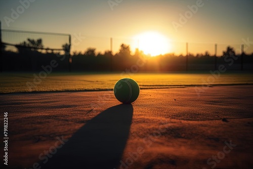 Tennis Ball on Court at Sunset - Golden Hour Backlighting Sports Photography