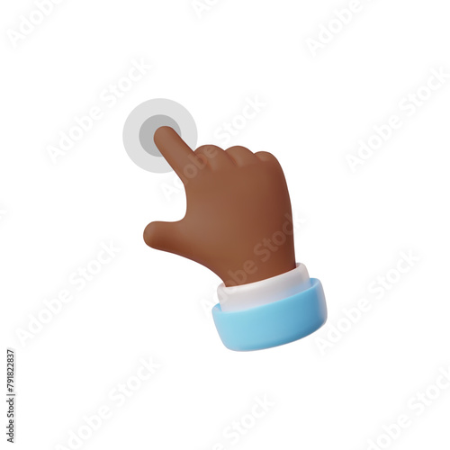 Hand touchscreen gesture vector 3D icon, hand forefinger tap action on touch screen, press or click button, blue sleeve