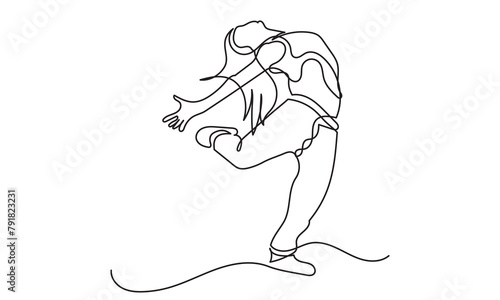 continuous line drawing of a young girl energetic hip-hop dancer woman practicing.Single line art concept of female hip-hop dance. Vector illustration.