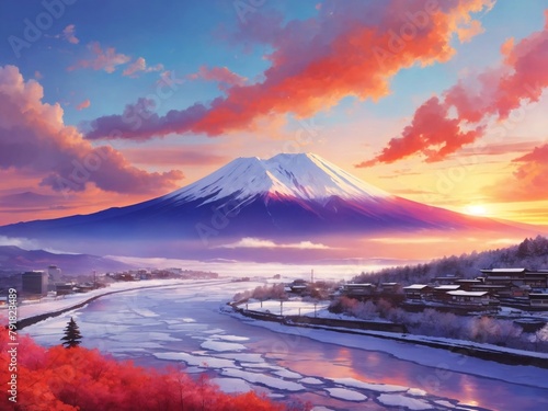  Fiery Dawn Over Fuji  Captivating Winter Sunrise Landscape 