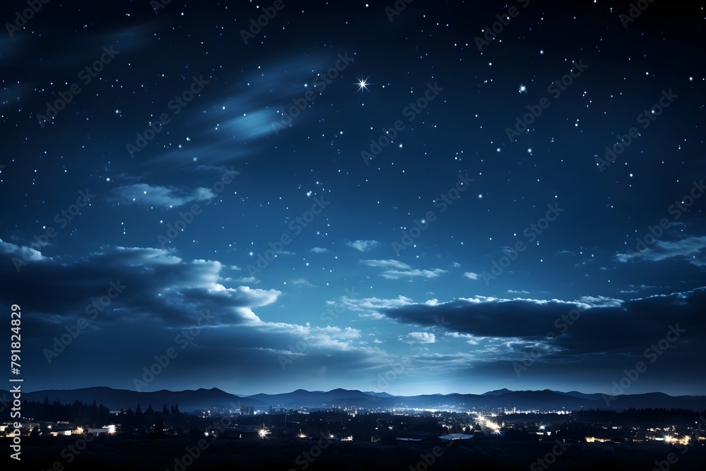 Naklejka premium Galaxy Night stars, Forest Silhouette, Background HD Banner with space for text, Night sky