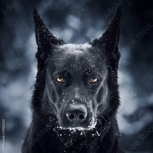 Mystical Snowy Night Wolf. set against a snowy night backdrop. 