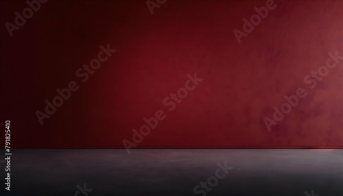 Dark red wall in an empty room with a concrete floor on digital art concept, Generative AI. © Watercolor_Concept