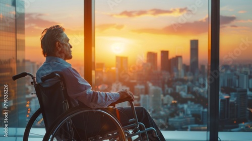Man in wheelchair admiring sunset