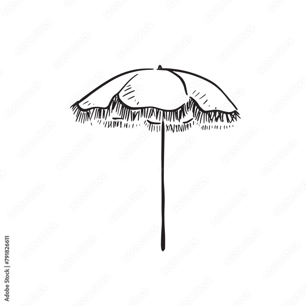 A line drawn sketch of an umbrella parasol with tassels in black and white. Vectorised in a sketchy style for a variety of uses. A line drawn sketch of an umbrella parasol with tassels in black and white. Vectorised in a sketchy style for a variety of uses.