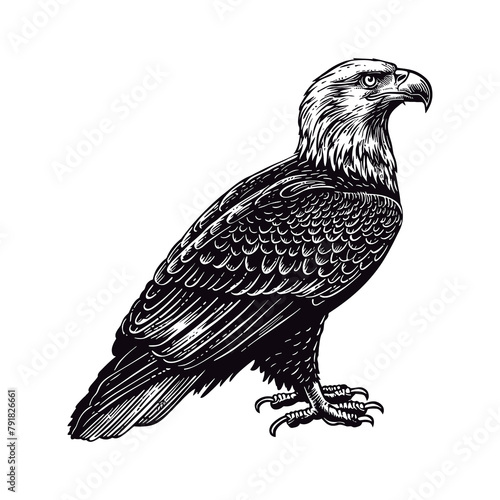 bald eagle engraving black and white outline