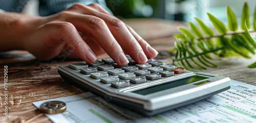 A person using a calculator to crunch numbers and analyze financial data, demonstrating the quantitative aspect of developing a sound money plan based on accurate calculations and projections photo