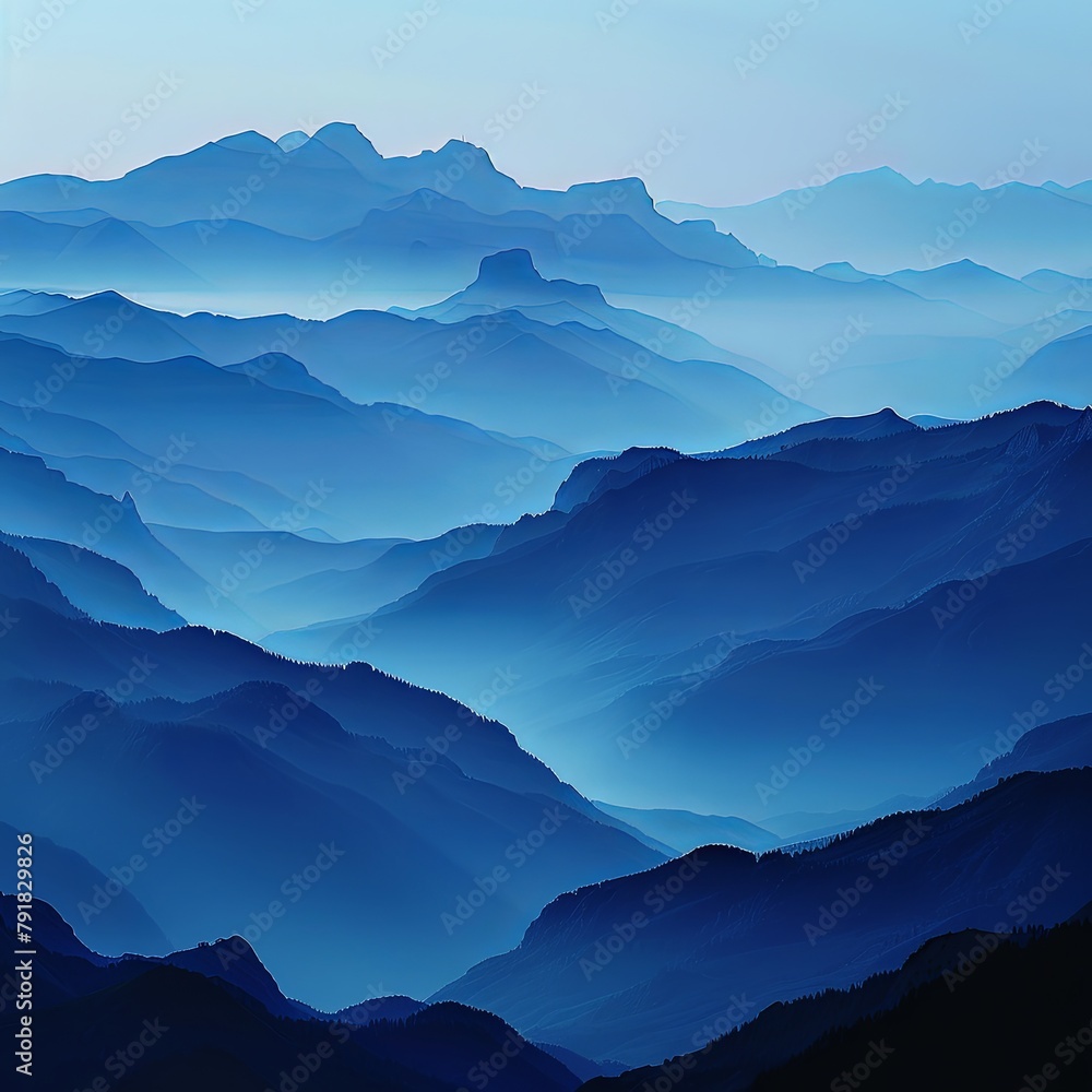 Fototapeta premium Serene Blue Mountain Range Fading into Misty Sky