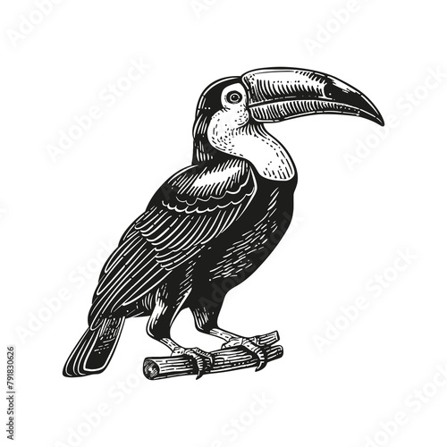 toucan engraving black and white outline