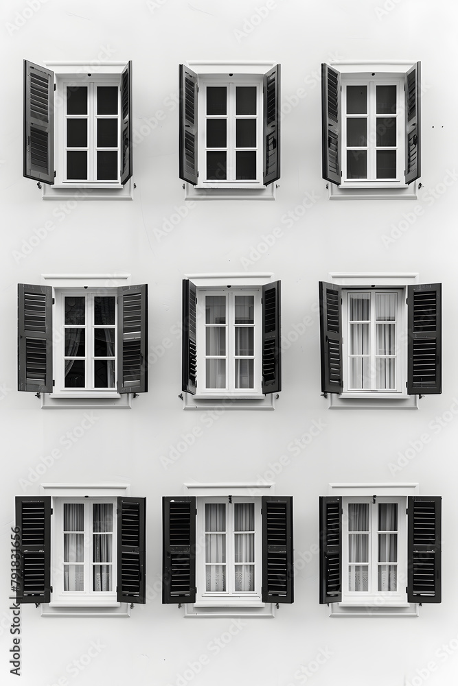 Windows of a building, black and white concept.