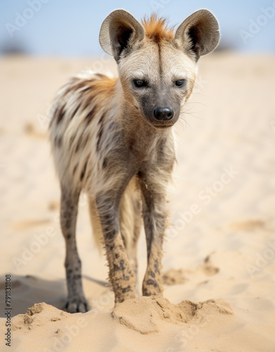 Striped Hyena, reallife animals, sand desert сreated with Generative Ai