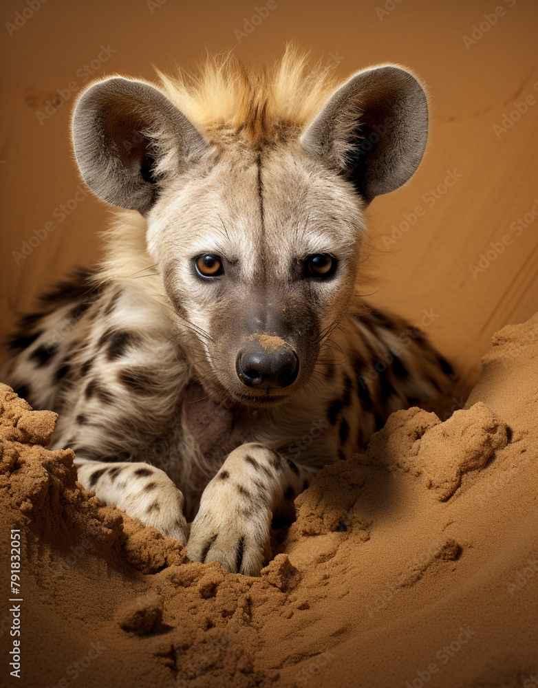 Obraz premium Striped Hyena, reallife animals, sand desert сreated with Generative Ai