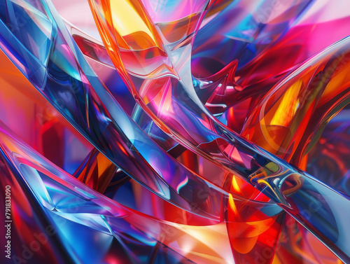 Colorful abstract 3D rendering of intertwined translucent geometric shapes. photo