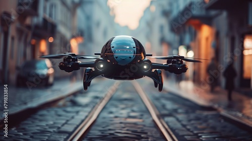 Personal flying vehicles become the primary mode of transportation, navigating through crowded urban airspace with advanced collision avoidance systems