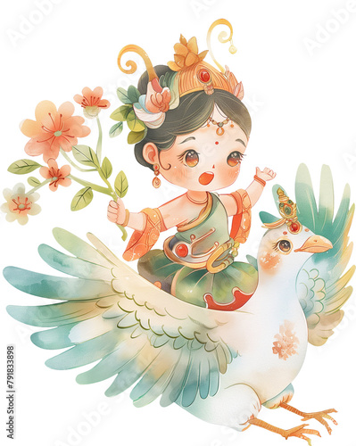 Beautiful Rati God riding on a dove