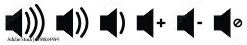 Speaker icon set. Sound, Volume, Loudspeaker simple black style, vector illustration.