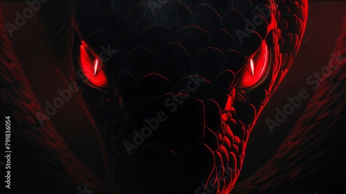 Black mamba snake HD wallpaper background with red glowing eyes photo
