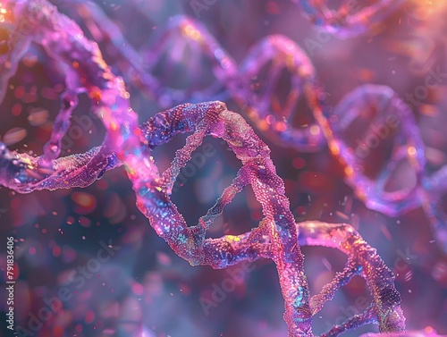 Mutating DNA strand, macro view, vivid mutation effects, 3D illustration of genetic variation photo