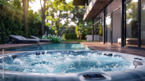 Luxury Backyard Spa Retreat at Modern Home with Pool and Jacuzzi © Viktorikus