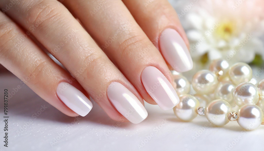 hand with natural nude pink manicure hand with natural nude pink manicure