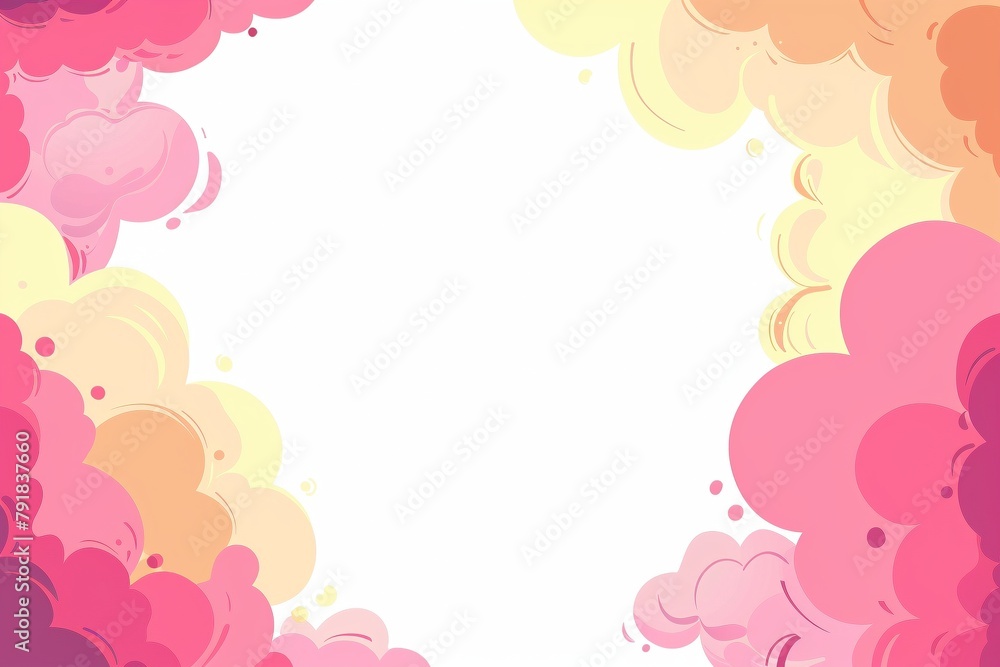 A cheerful cartoon background with fluffy pink and yellow gradient clouds bordering a large, blank space perfect for text.