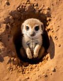 aerial view, Meerkat, reallife animals, sand desert сreated with Generative Ai