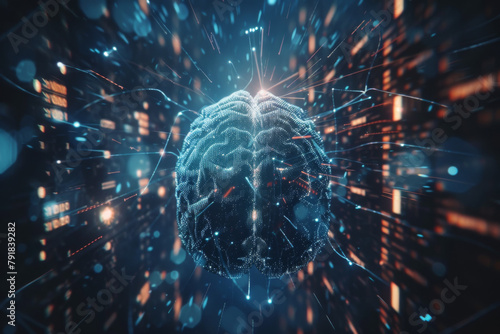 Digital human brain visualization with neural network background #791839282