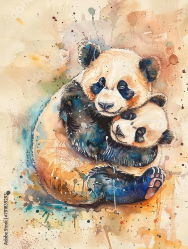 Cute Panda Baby Whimsical Watercolor for Wildlife Protection photo