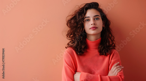 Young woman looking at something interesting isolated background