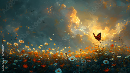 Chaos and Calm: Butterflies Soar in the Midst of Nature's Turbulent Symphony``` #791839875