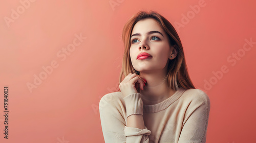 Young woman looking at something interesting isolated background