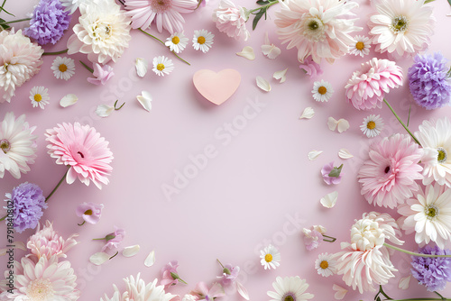 Floral background feminine flowers in pastel colors. Valentine's day, Mother's day, Women's day postcard. Flat lay copy space. © Алина Троева