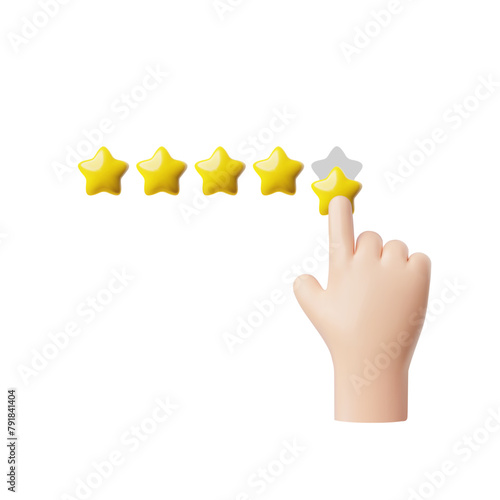 Vector 3D hand and five star feedback icon on isolated background. © sabelskaya