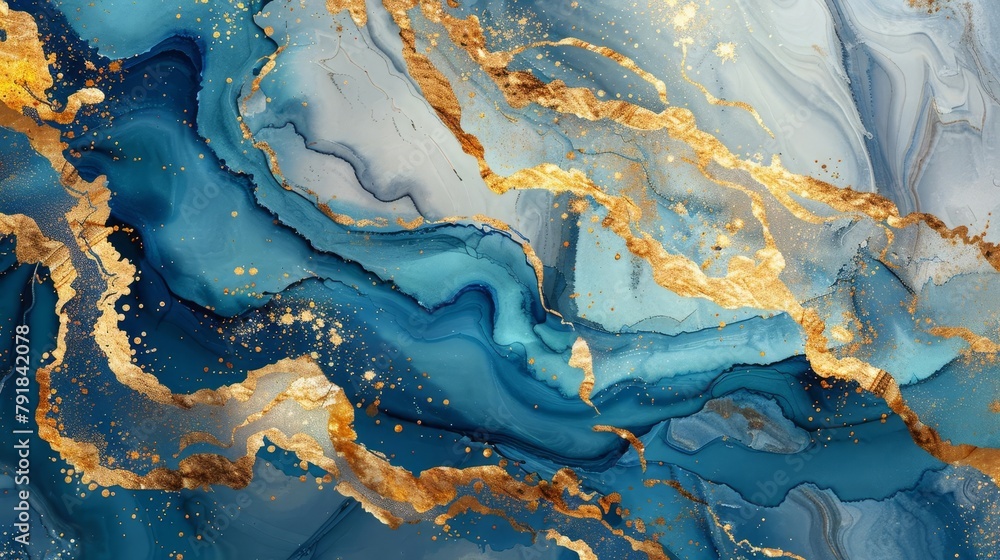 abstract blue and gold marble texture luxury ink painted background digital art
