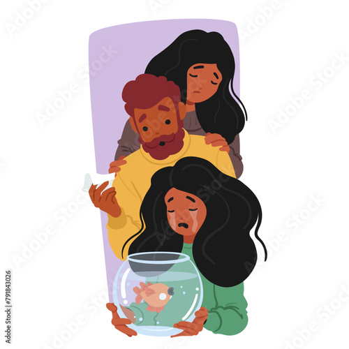 Child Grieving Over The Death Of Their Beloved Fish Pet, Tears Streaming Down The Face, Lifeless Fish In The Bowl