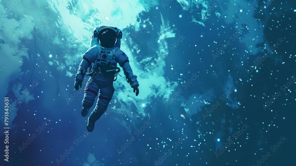 astronaut floating in the vast expanse of space surrounded by stars digital illustration astronaut floating in the vast expanse of space surrounded by stars digital illustration