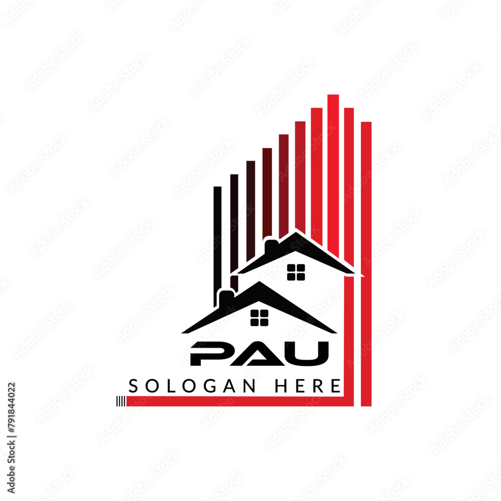 Obraz premium Letter PAU building vector, PAU initial construction. PAU real estate. PAU home letter logo design, PAU real estate Logo ,PAU Style home logo 