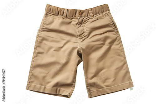 A pair of casual Bermuda shorts in a neutral tone, ideal for a relaxed and comfortable summer attire isolated on solid white background.