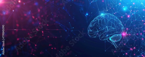 Artificial Intelligence and delicious human mind concept with glowing connections on dark blue background