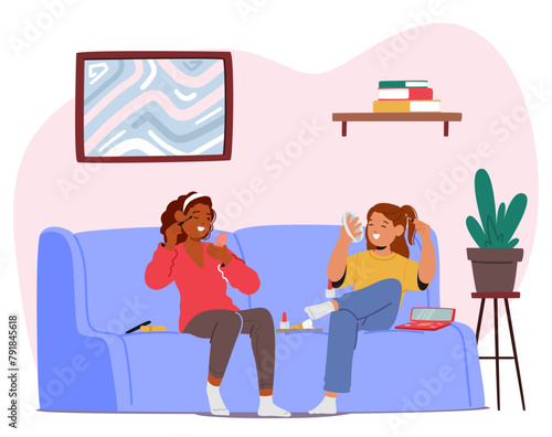 Teenage Girls Experiment With Makeup At Home, Blending Colors, Perfecting Eyeliner, And Mastering Techniques